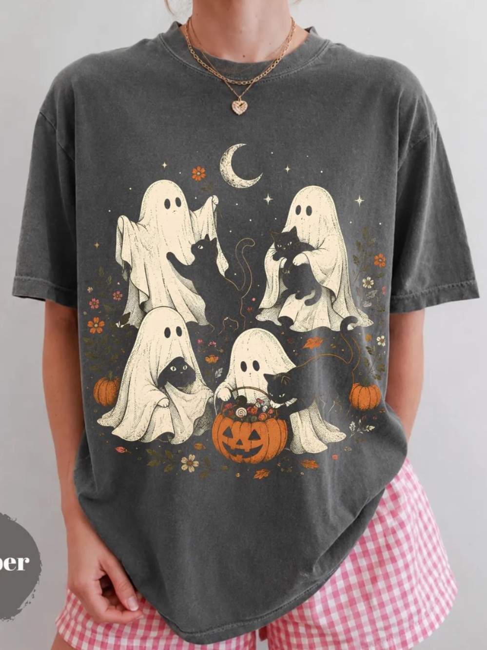 Comfort Colors Pepper Halloween Ghosts & Black Cats Graphic Tee